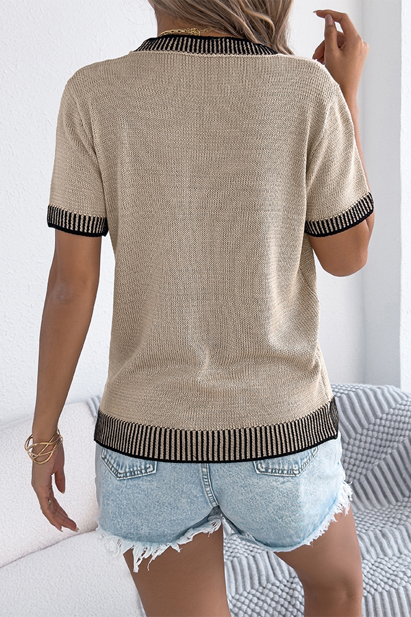 Two-tone Striped Pocket Knitted Top - T-Shirts & Tunics from Cindelily