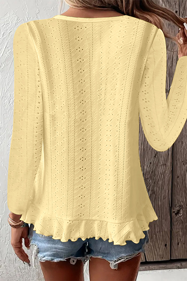 Broderie Anglaise Ruffled Hem Blouse - Blouses & Shirts from Cindelily