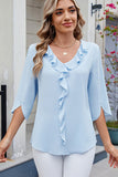 Chiffon Half-Sleeve V-Neck Ruffle Blouse - Blouses & Shirts from Cindelily