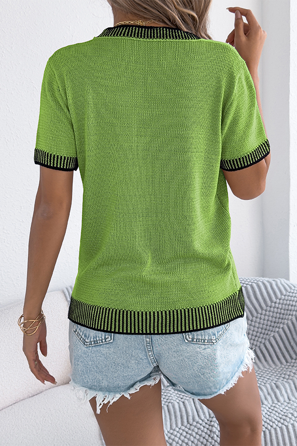 Two-tone Striped Pocket Knitted Top - T-Shirts & Tunics from Cindelily