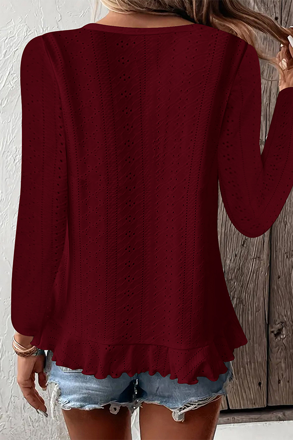 Broderie Anglaise Ruffled Hem Blouse - Blouses & Shirts from Cindelily