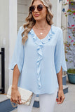 Chiffon Half-Sleeve V-Neck Ruffle Blouse - Blouses & Shirts from Cindelily