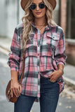 Waist Pleated Patchwork Plaid Flannel Rop Pink - Blouses & Shirts from Cindelily