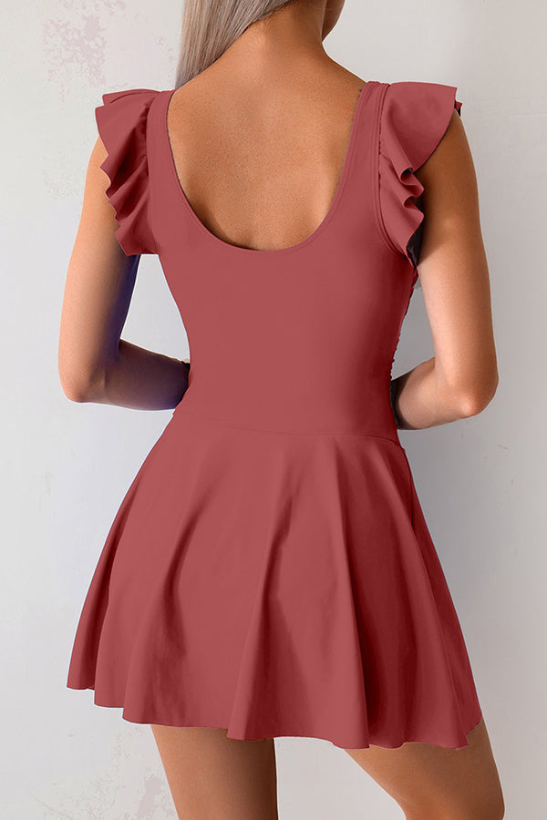 Flutter Sleeve Side Tie Swimdress - Swimwear from Cindelily