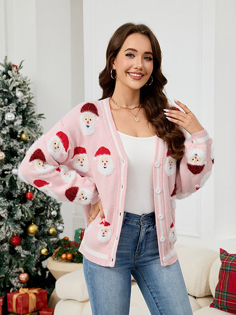 Christmas Santa Claus Jacquard Sweater Cardigan