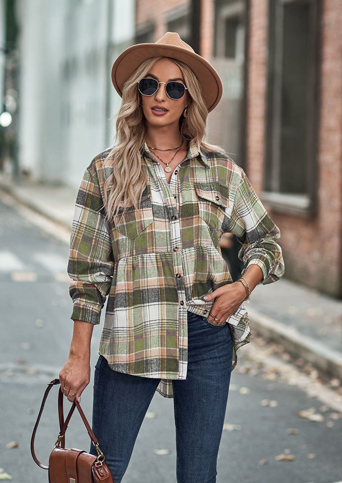 Pocket Detail Button Up Plaid Shirt