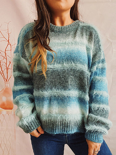 Ombre Stripe Crew Neck Knitted Sweater