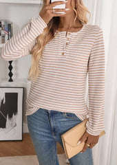 Textured Button Up Stripe Casual T-shirt