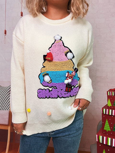 Christmas Tree Jacquard Crew Neck Sweater