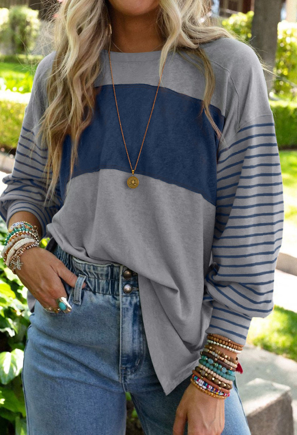 Color Block Stripe Long Sleeve T-shirt