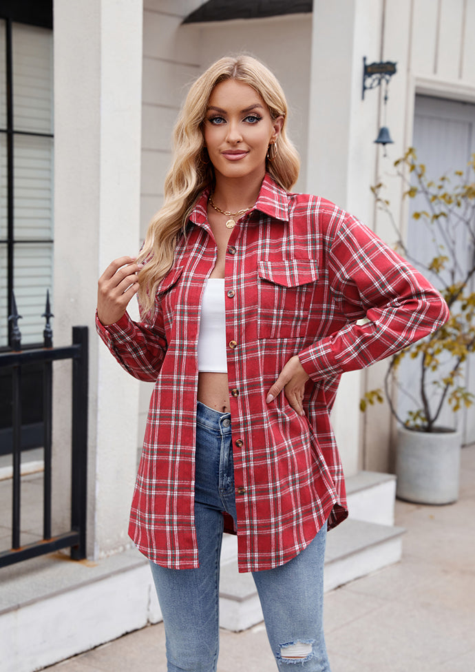 Button Up Pocket Detail Plaid Shirt