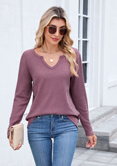 Waffle V Neck Long Sleeve T-shirt