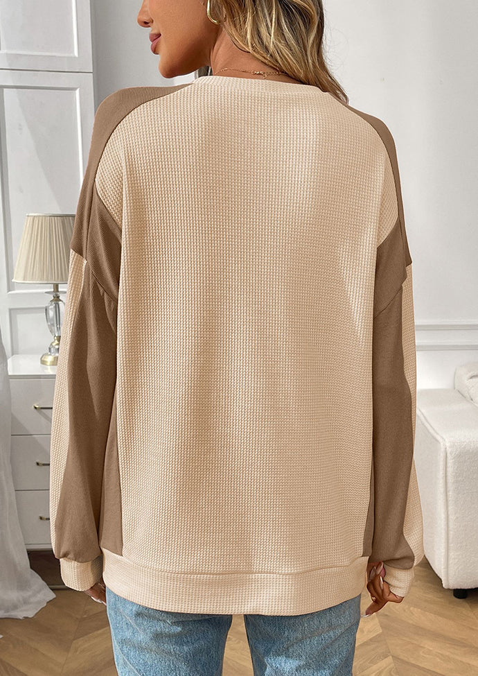 Waffle Color Block Crew Neck Casual T-shirt