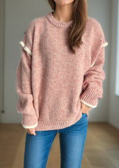 Crew Neck Patchwork Knitted Pullover
