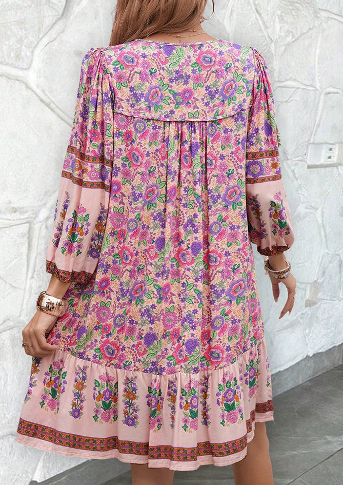 Tie Detail Floal Boho Mini Dress