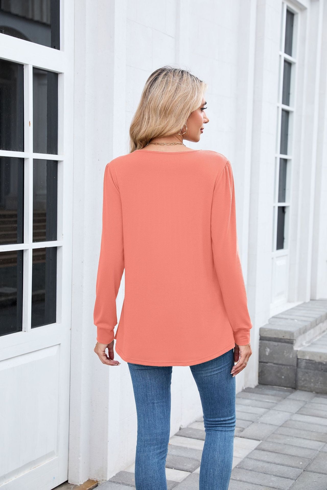 Pleated Crew Neck Long Sleeve Tunic