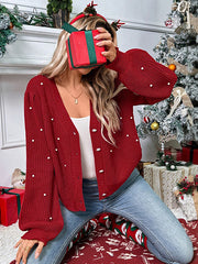 Beading Decor Knitted Sweater Cardigan