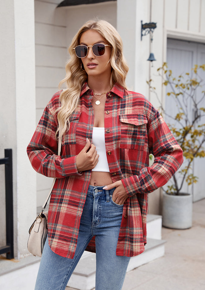 Button Up Pocket Detail Plaid Shirt