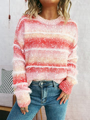 Ombre Fluffy Multi-color Stripe Knitted Sweater