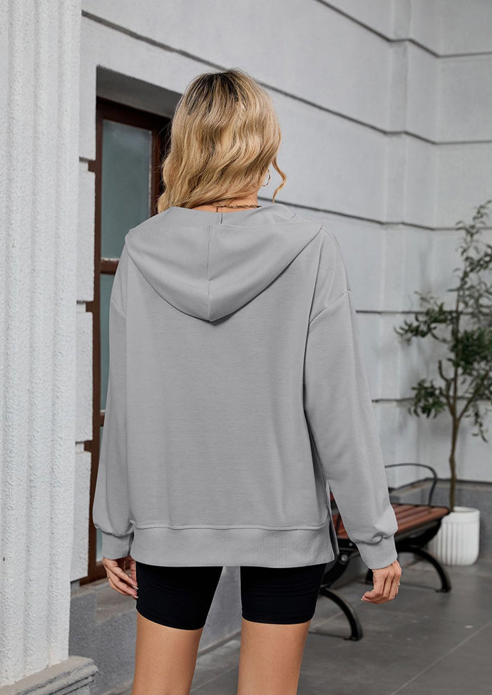 Half Zip Size Split Hoodie with Front Pocket