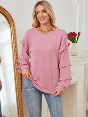 Ruffled Long Sleeve Crew Newck T-shirt