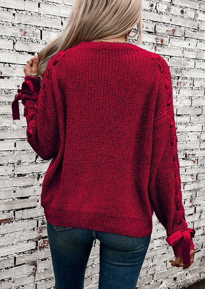 Lace Up Bow Tie Knitted Sweater