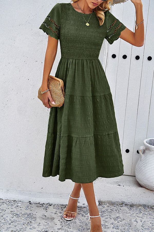 Camel Smocked Tiered Midi Dress - Dresses from Cindelily