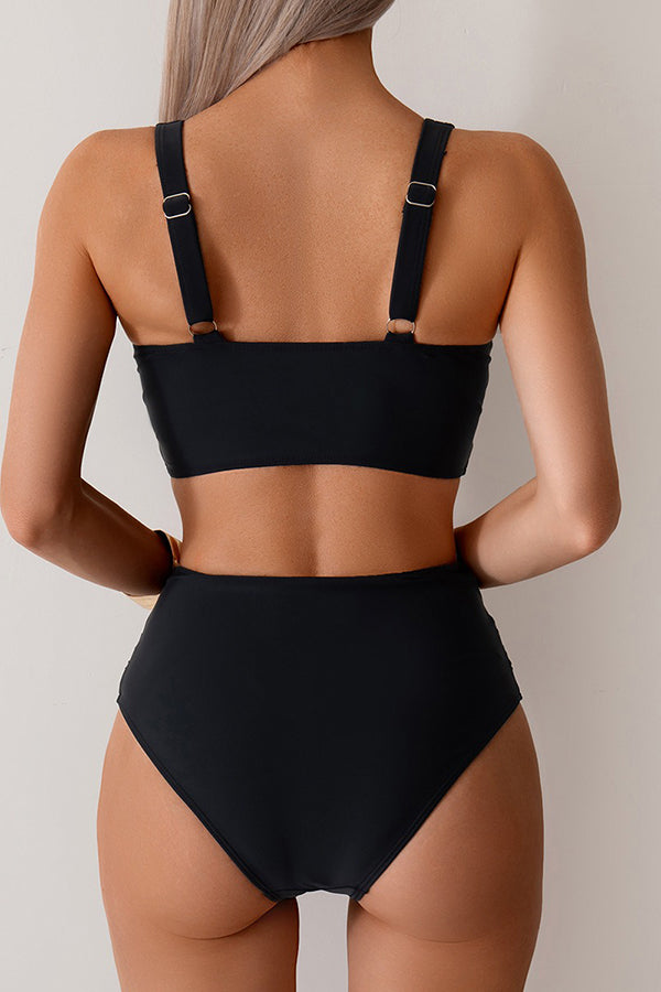 Wrap-Front Crop Top & High-Waist Bottoms Bikini - Swimwear from Cindelily