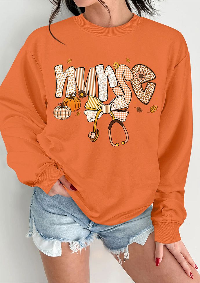 Nurse Bow Pumpkin Graphic Sweatshirt