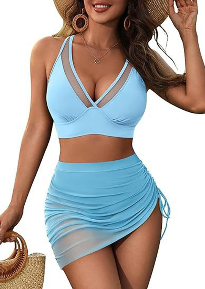 Mesh Drawstring Detail Bikini Sets