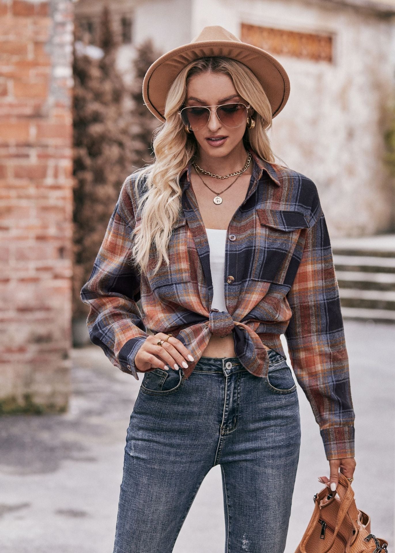 Button Up Pocket Detail Retro Plaid Shirt