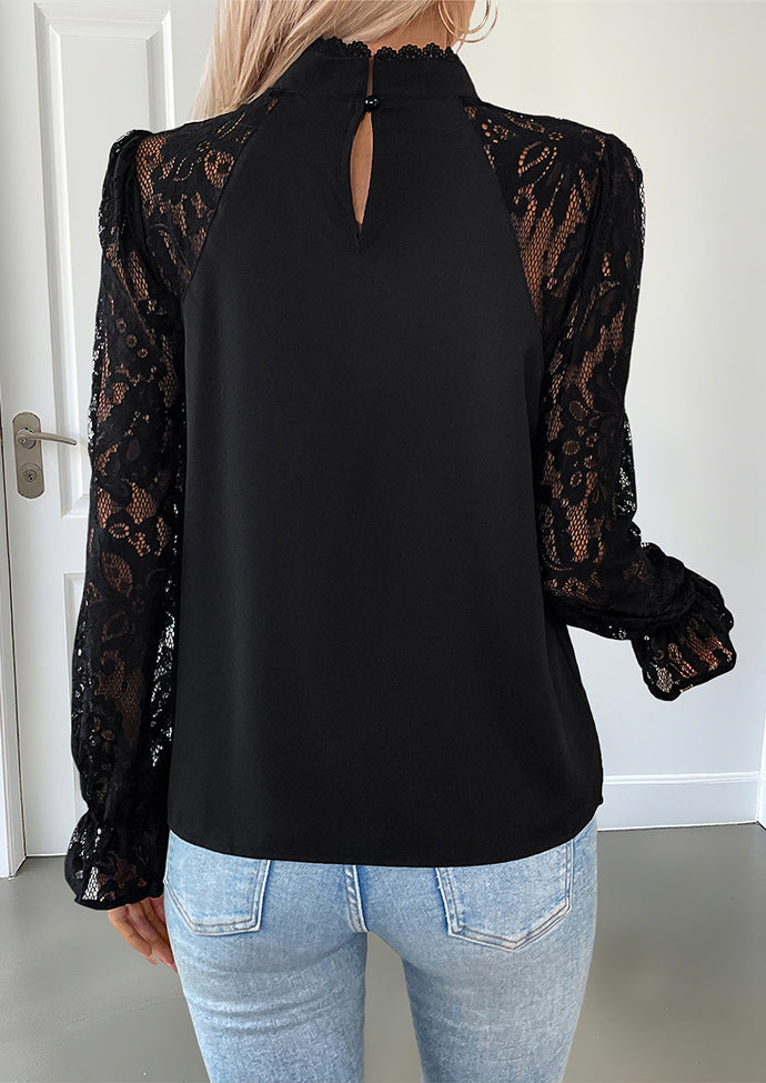 Lace Patchwork Long Sleeve Blouse