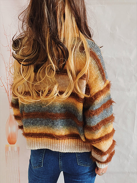 Ombre Stripe Crew Neck Knitted Sweater