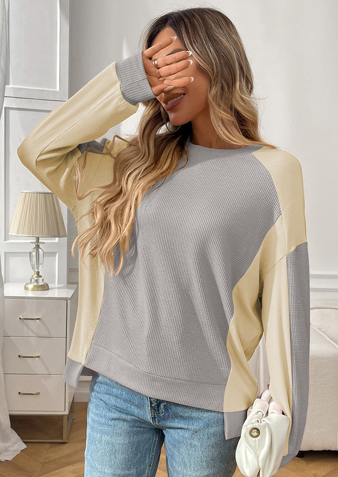 Waffle Color Block Crew Neck Casual T-shirt