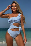 Stripe One-Shoulder Cutout One-Piece Swimsuit - Swimwear from Cindelily