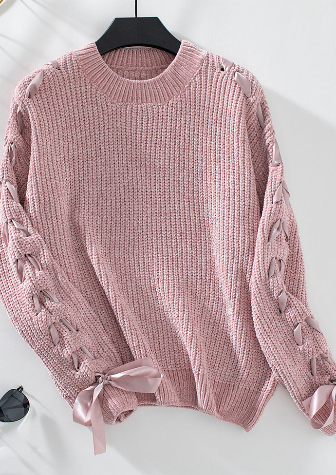 Lace Up Bow Tie Knitted Sweater