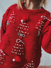 Christmas Tree Jacquard Beading Sweater