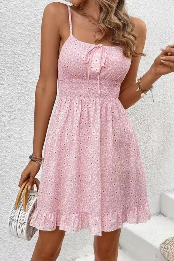 Pink Daisy Print Smocked Cami Dress - Dresses from Cindelily