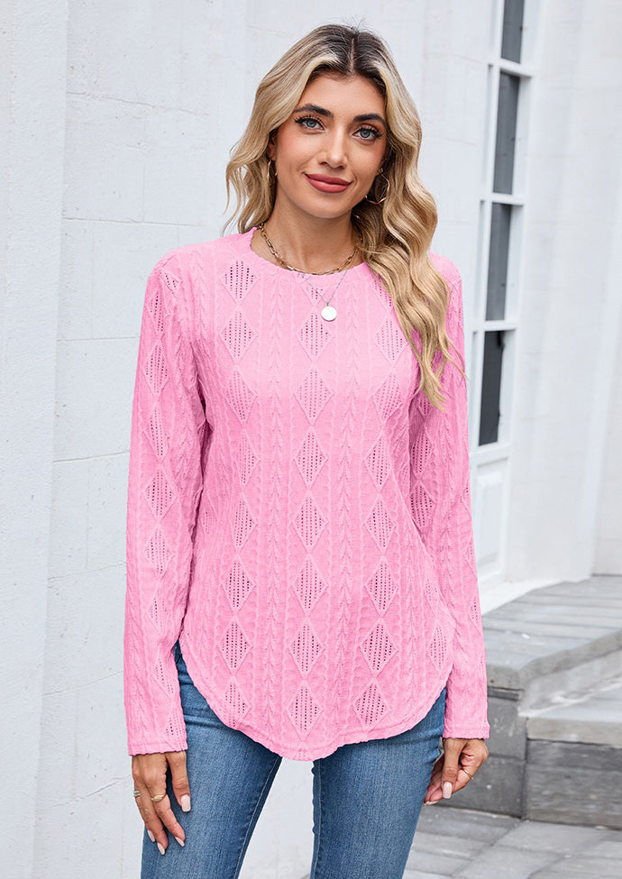 Textured Button Detail Crew Neck Casual T-shirt
