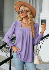 Jacquard Pleated U Neck Casual Blouse