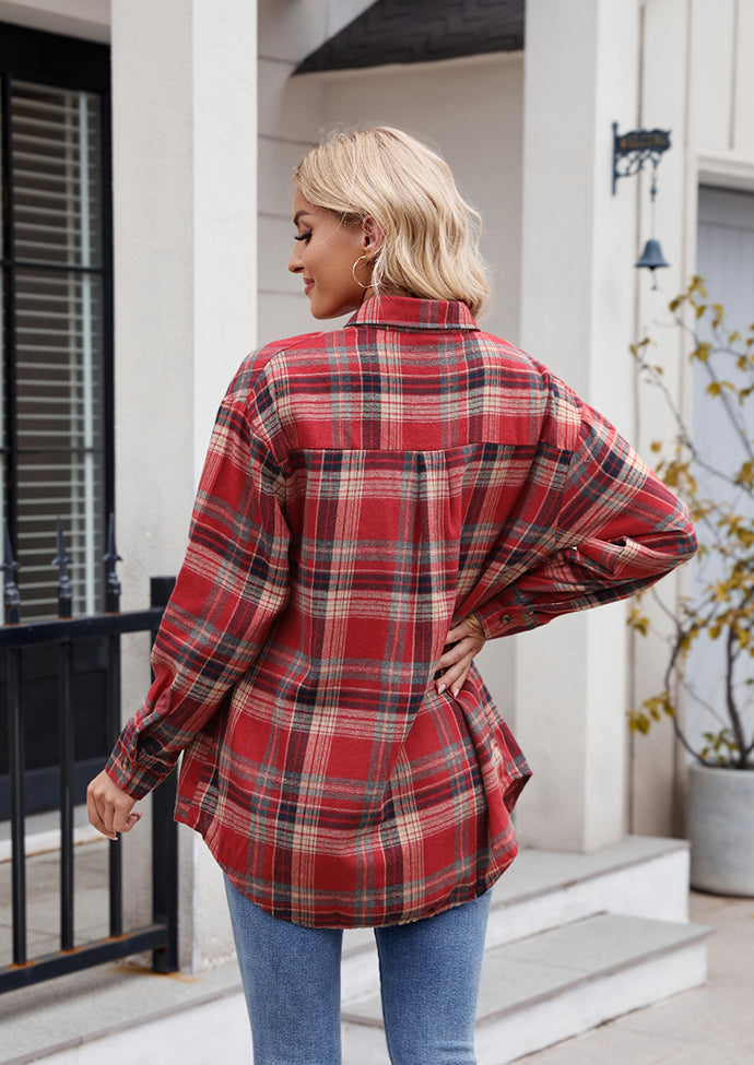 Button Up Pocket Detail Plaid Shirt