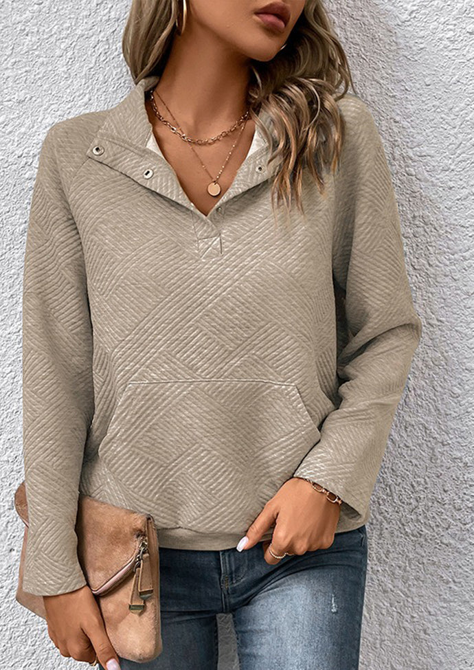 Button Up Textured Long Sleeve Sweatshirt