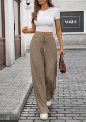 Textured Tie Detail Straight Casual Pants