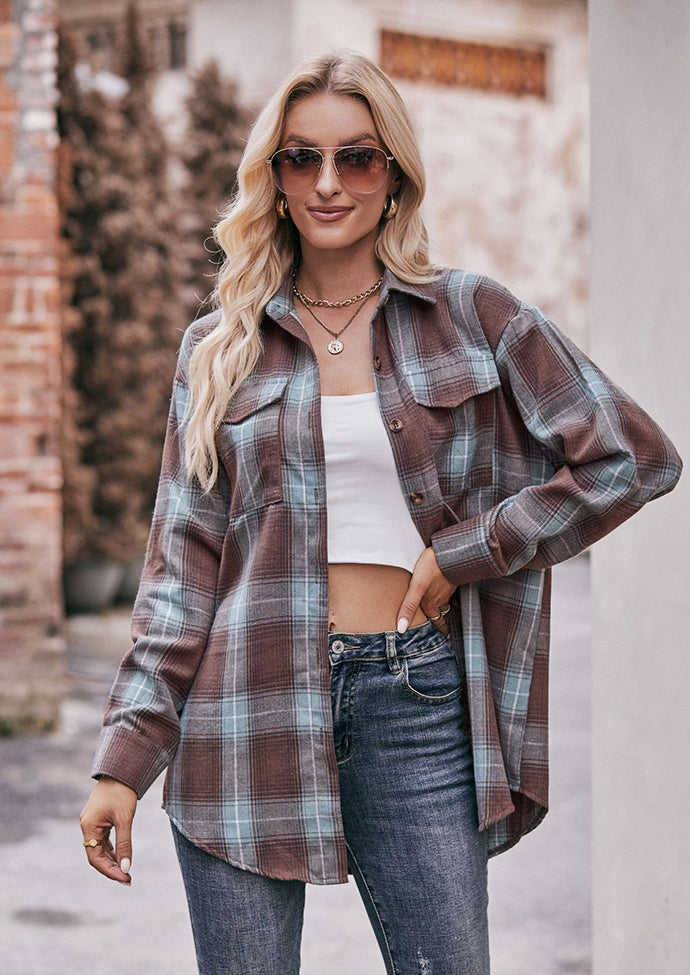 Button Up Pocket Detail Retro Plaid Shirt