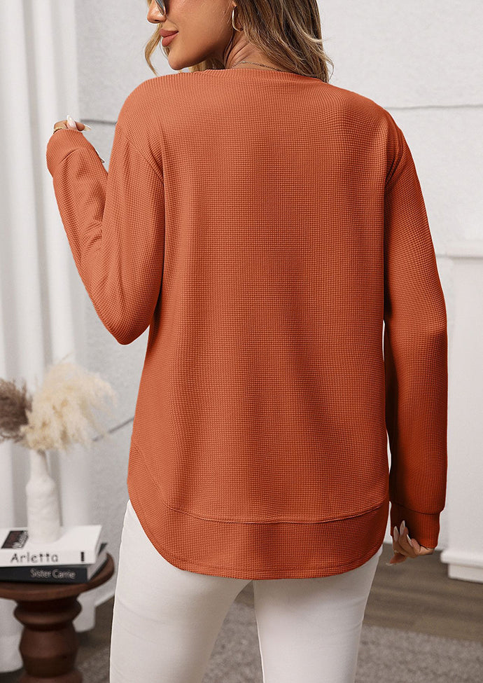 Waffle Crew Neck Long Sleeve Casual Tunic