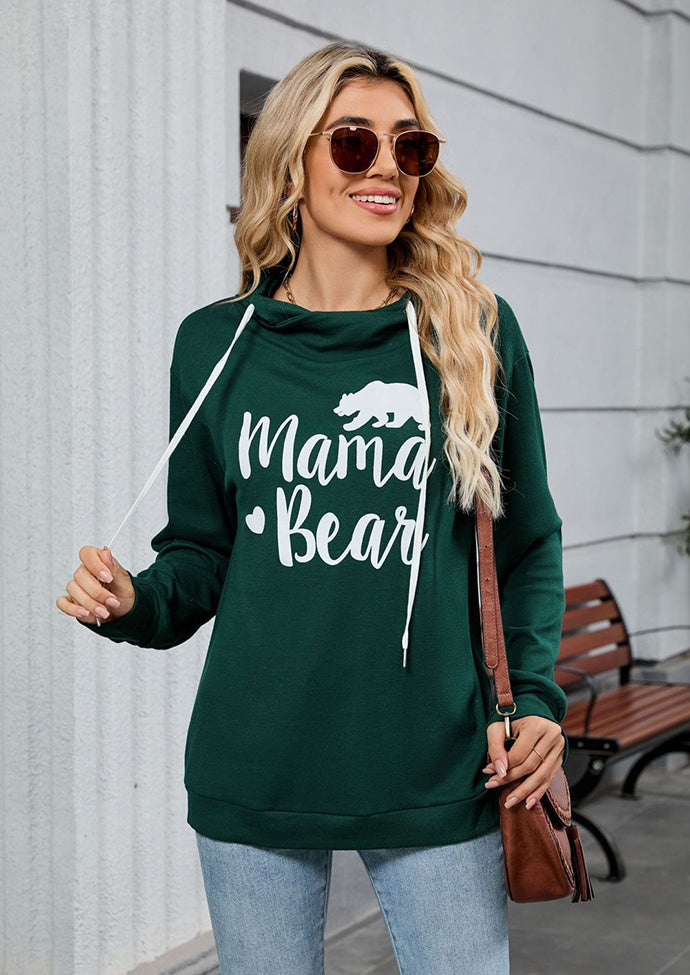 Graphic Tie Detail Hooded Casual Sweatshirt