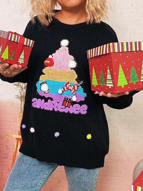 Christmas Tree Jacquard Crew Neck Sweater
