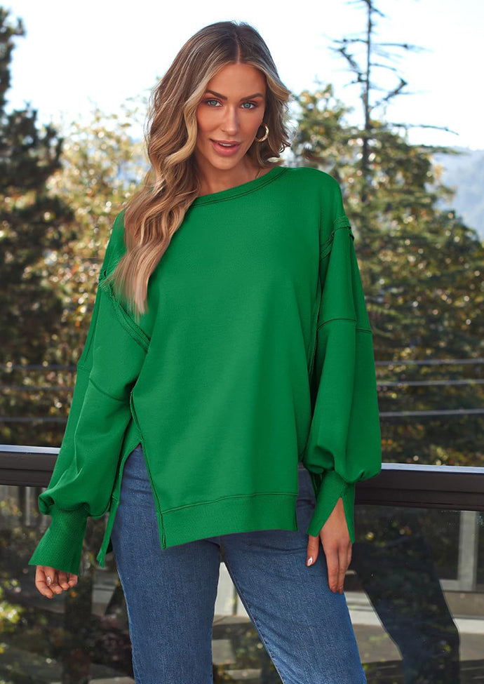 Crew Neck Side Split Casual Sweatshirt