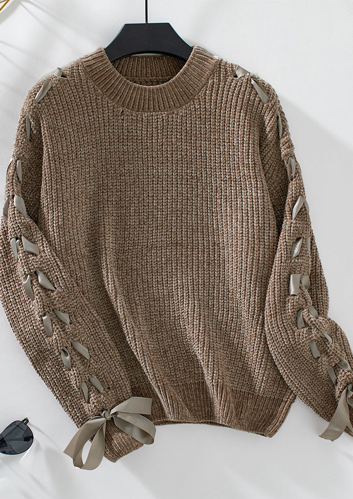Lace Up Bow Tie Knitted Sweater