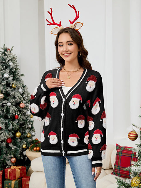 Christmas Santa Claus Jacquard Sweater Cardigan